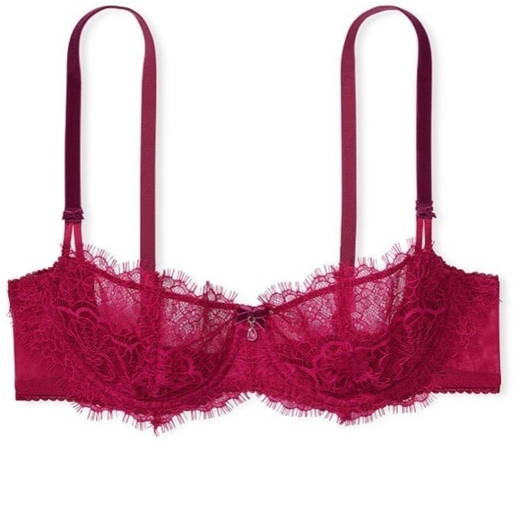 NWT Victoria’s Secret 38DD Wicked Unlined Velvet Lace Balconette Bra Red - Picture 2 of 9